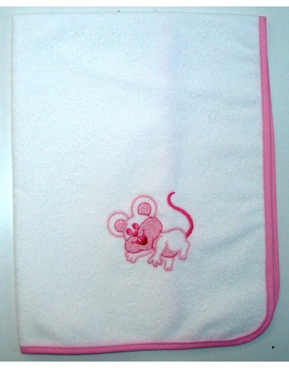 Βρεφική πάνα με κέντημα, σχ. Ποντικάκι ροζ