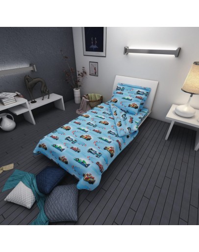 Salonica: Σετ σεντόνια μονά με λάστιχο, σχ. Formula 1