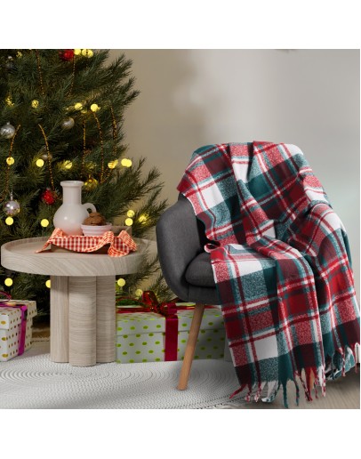 DAS HOME ΚΟΥΒΕΡΤΑ ΚΑΝΑΠΕ FAUX MOHAIR 1378 GRΕΕN, RED