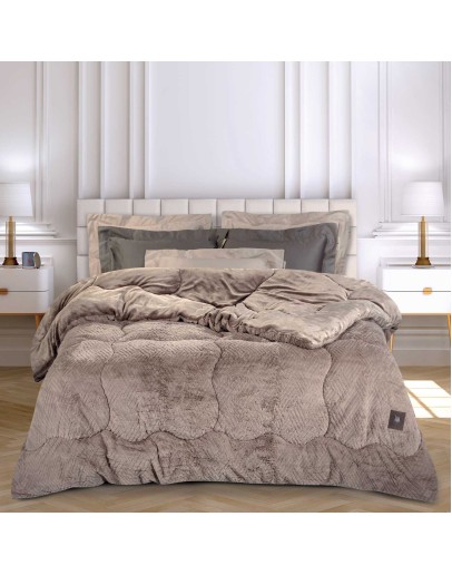 GREENWICH POLO CLUB ΚΟΥΒΕΡΤΟΠΑΠΛΩΜΑ RABBIT FAUX FUR KING ESSENTIAL 3953 TAUPE