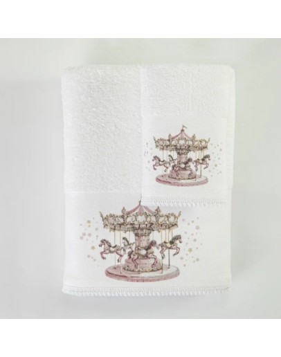 Borea: Σετ πετσέτες 2 τεμαχίων, Carousel Λευκό-Ροζ