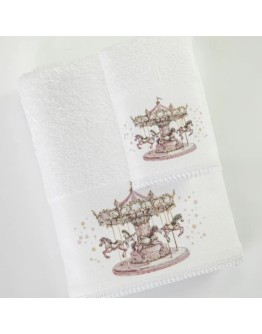 Borea: Σετ πετσέτες 2 τεμαχίων, Carousel Λευκό-Ροζ