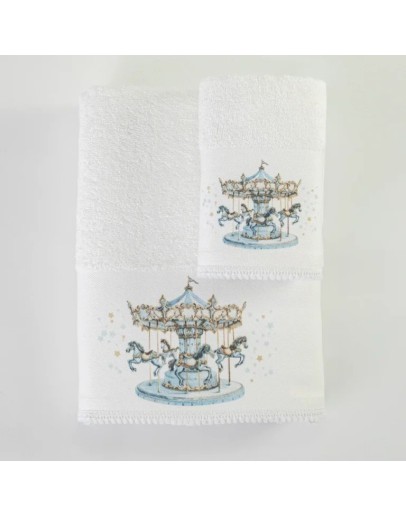 Borea: Σετ πετσέτες 2 τεμαχίων, Carousel Λευκό-Σιέλ
