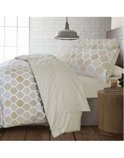 Espree: Σετ σεντόνια Υπέρδιπλα Geo Beige, 4 τεμαχίων με λάστιχο Espree: Σετ σεντόνια Υπέρδιπλα Geo Beige, 4 τεμαχίων με λάστιχο