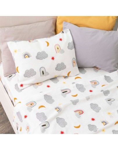 Borea: Σετ σεντόνια φανέλα κούνιας, Rainbow γκρι