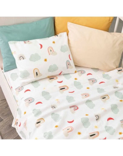 Borea: Σετ σεντόνια φανέλα κούνιας, Rainbow βεραμάν