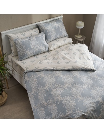 Salonica: Σετ σεντόνια υπέρδιπλα με λάστιχο, Δαντέλα γαλάζιο