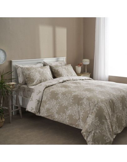 Salonica: Σετ σεντόνια υπέρδιπλα με λάστιχο, Δαντέλα μπεζ