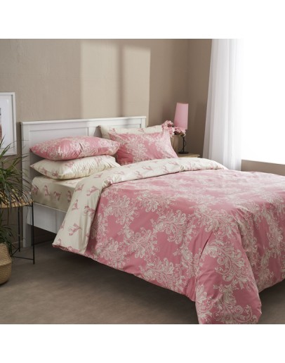 Salonica: Σετ σεντόνια υπέρδιπλα με λάστιχο, Δαντέλα ροζ