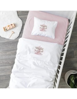 Borea: Σετ σεντόνια κούνιας, Carousel Λευκό-Ροζ