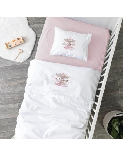 Borea: Σετ σεντόνια κούνιας, Carousel Λευκό-Ροζ